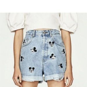Zara Mickey Mouse denim shorts